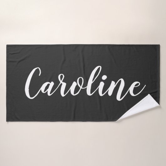 Nom de calligraphie chic personnalisé noir et blan (Serviette de bain)