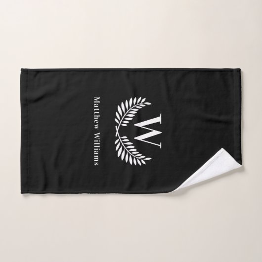 Nom de couronne de laurier blanc noir monogramme (Serviette à main)