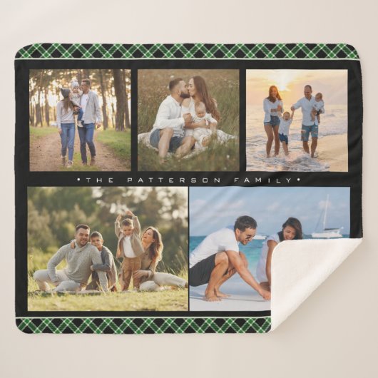 Nom De Famille 5 Photo Collage Vert Plaid Moderne (Devant (Horizontal))