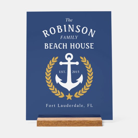 Nom de famille Beach House Ancre Gold Laurel Marin (Recto)