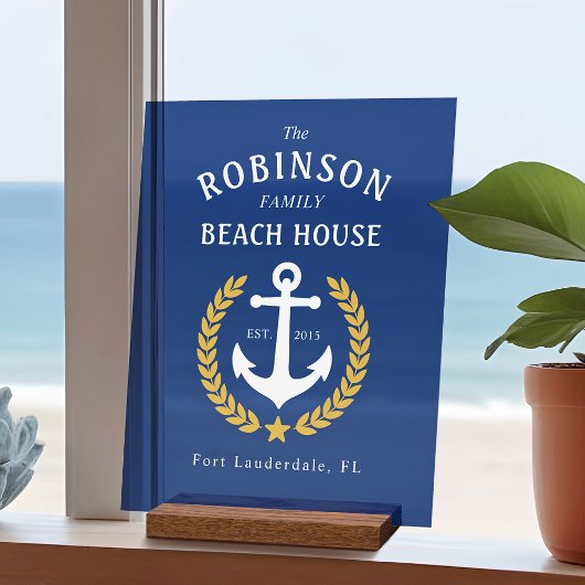 Nom de famille Beach House Ancre Gold Laurel Marin