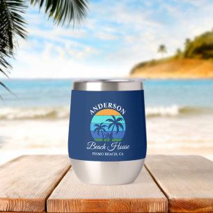 Nom de famille Beach House Sun Palm Trees Blue