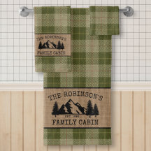 Nom de famille Cabine Arbres Sage Green Plaid Burl