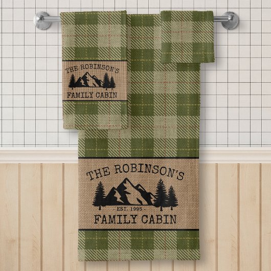 Nom de famille Cabine Arbres Sage Green Plaid Burl