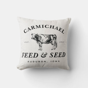 Nom de famille Farmhouse Style Feed & Seed Coussin