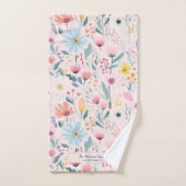 Nom de famille moderne rose pastel floral personna (Serviette à main)
