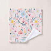Nom de famille moderne rose pastel floral personna (Gant de toilette)