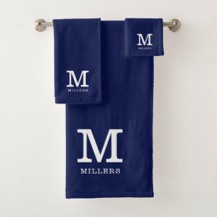 Nom De Famille Monogramme Moderne Marine Bleu Et B