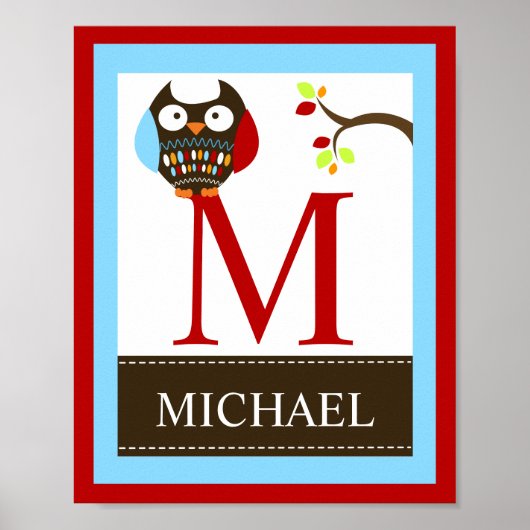 Nom de Hibou Marron Impression 8x10 (Bordure Rouge (Devant)