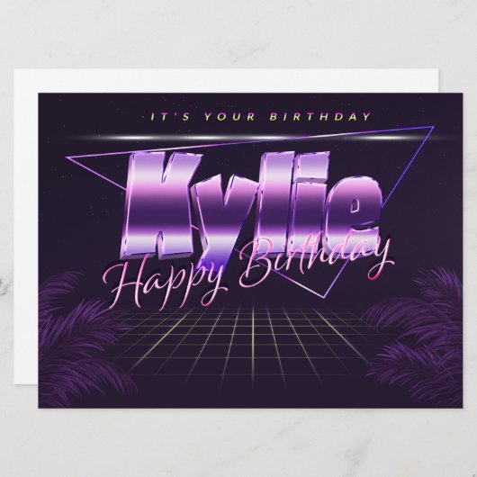 Nom de Kylie Prénom lila retro Carte Anniversaire (Devant / Derrière)