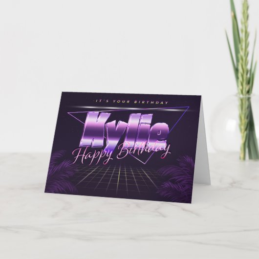 Nom de Kylie Prénom lila retro Carte Anniversaire (Devant)
