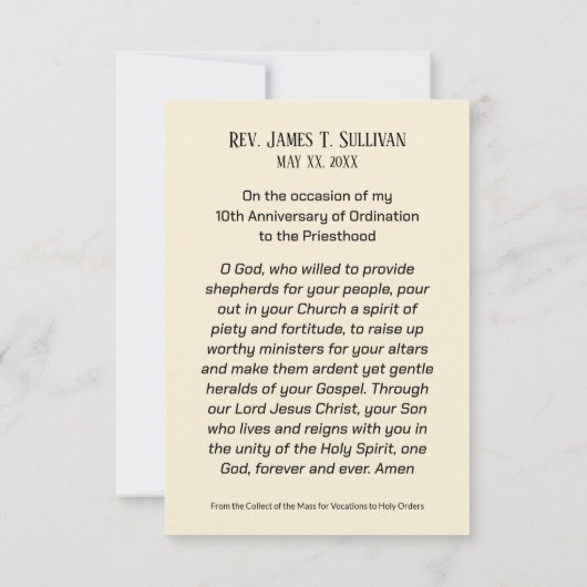 Nom de la carte de prière 10e anniversaire de l'or (Dos)