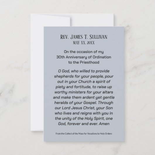 Nom de la carte de prière 30e anniversaire de l'or (Dos)