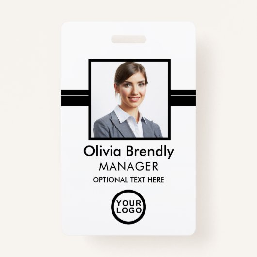 Nom de la photo Badge d'ID employé | Blanc noir (Devant)