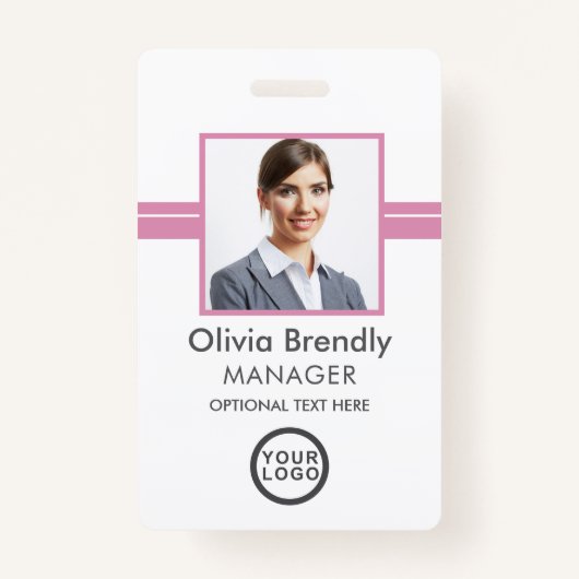 Nom de la photo Badge d'ID employé | Blanc rose (Devant)