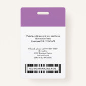 Nom de la photo de l'employé Badge Code-barres per (Dos)