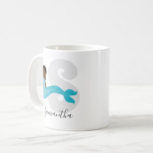 Nom de la sirène bleue Monogramme Café Mug (Devant gauche)