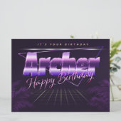 Nom de l'archer Prénom carte rétro lilas Anniversa (Debout devant)