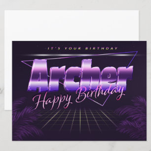 Nom de l'archer Prénom carte rétro lilas Anniversa