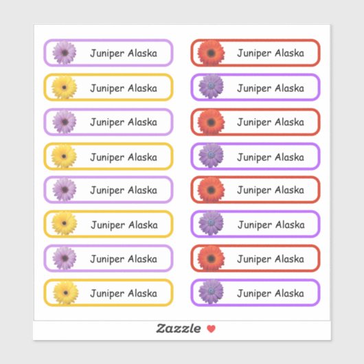 Nom de l'école Autocollants étiquette Fleurs Desig (Feuille)