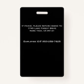 Nom de l'employé Numéro de carte Badges Badges - N (Dos)