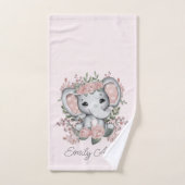 Nom de l'enfant Eléphant rose rose floral (Serviette à main)