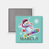 Nom de l'enfant Snowboard bonhomme aimant frigo (Recto/Verso)