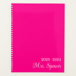 Nom de l'enseignant rose et blanc chaud<br><div class="desc">Créez votre propre planificateur rose et blanc chaud pour un enseignant qui retourne à l'école. Ajoutez un monogramme audacieux et coloré initial pour personnaliser le design. Un mignon script blanc pour son nom sur une solide couleur arrière - plan rose chaud. Modifiez le style de police, la taille et les...</div>