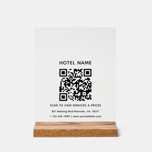 Nom de l'hôtel Logo et code QR Services Tarifs Dét (Recto)