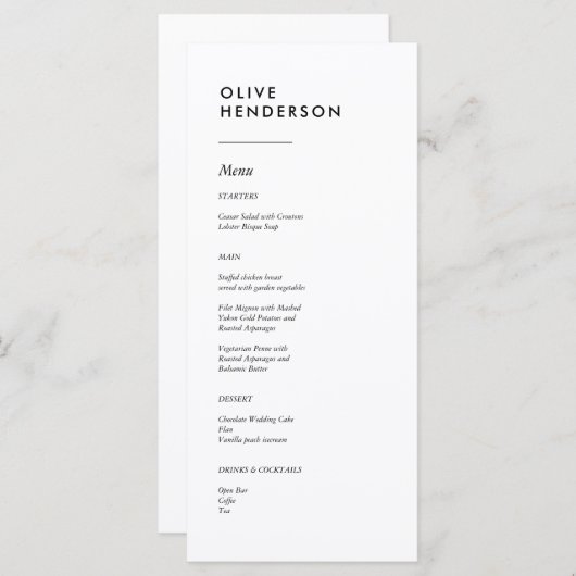 Nom de l'invité sur le menu Menu Plat Mariage mini (Devant / Derrière)