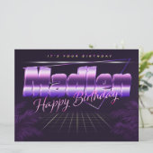 Nom de Madlen Prénom lila retro Carte Anniversaire (Debout devant)