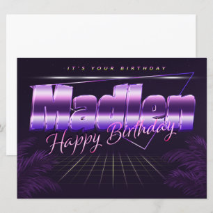 Nom de Madlen Prénom lila retro Carte Anniversaire