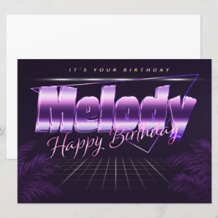 Nom de mélodie Prénom carte rétro lilas Anniversai