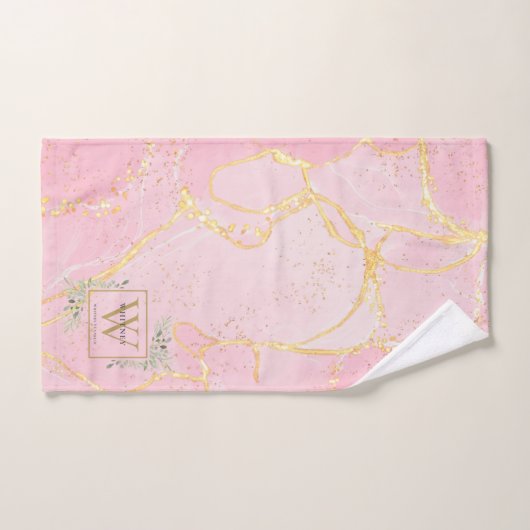 Nom de monogramme doré Geode d'agate rose verdure (Serviette à main)