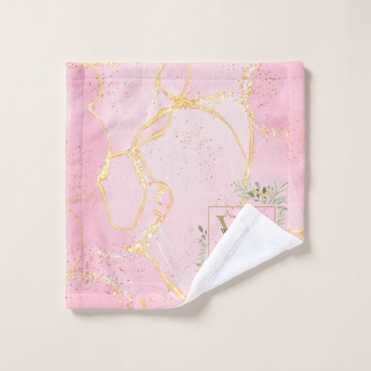 Nom de monogramme doré Geode d'agate verte rose (Gant de toilette)