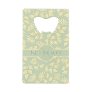 Nom de monogramme élégant Leaf Daisy Pastel Green