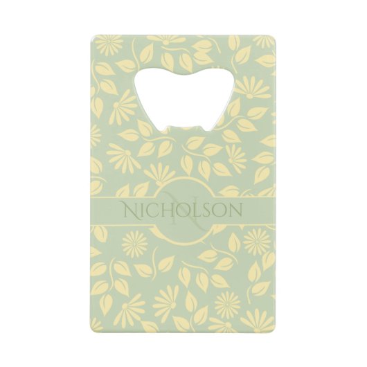 Nom de monogramme élégant Leaf Daisy Pastel Green (Devant)