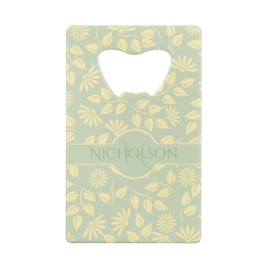 Nom de monogramme élégant Leaf Daisy Pastel Green (Dos)