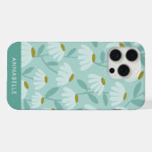 Nom de monogramme en bas Motif floral bleu sarcell (Verso Horizontal)