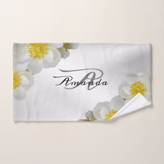 Nom de monogramme floral blanc argent élégant mode (Serviette à main)