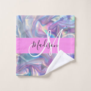 Nom de monogramme holographique iridescent rose fé