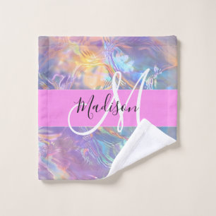 Nom de monogramme holographique iridescent rose fé