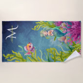Nom de monogramme mignon Serviette de plage Mermai (Devant)