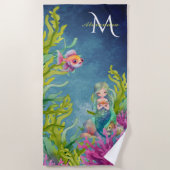 Nom de monogramme mignon Serviette de plage Mermai (Devant)