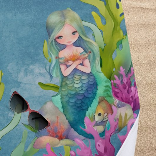 Nom de monogramme mignon Serviette de plage Mermai