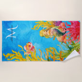 Nom de monogramme mignon Serviette de plage Mermai (Devant)