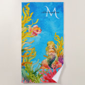 Nom de monogramme mignon Serviette de plage Mermai (Devant)