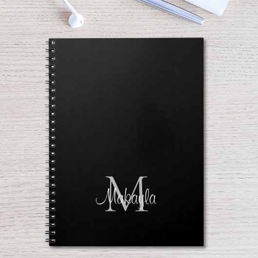 Nom de monogramme personnalisé Carnet noir