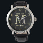 Nom de monogramme personnalisé Meilleur Mariage de<br><div class="desc">Cette montre unique est conçue comme un cadeau pour votre Best Man. Caractéristiques du monogramme / initial; prénom et date du mariage. Il y a même une couche unique du monogramme — regardez attentivement et vous verrez trois couleurs, ce qui lui donne une sensation de profondeur. Un moyen spécial de...</div>