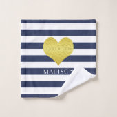 Nom de motif rayures bleu marine moderne (Gant de toilette)